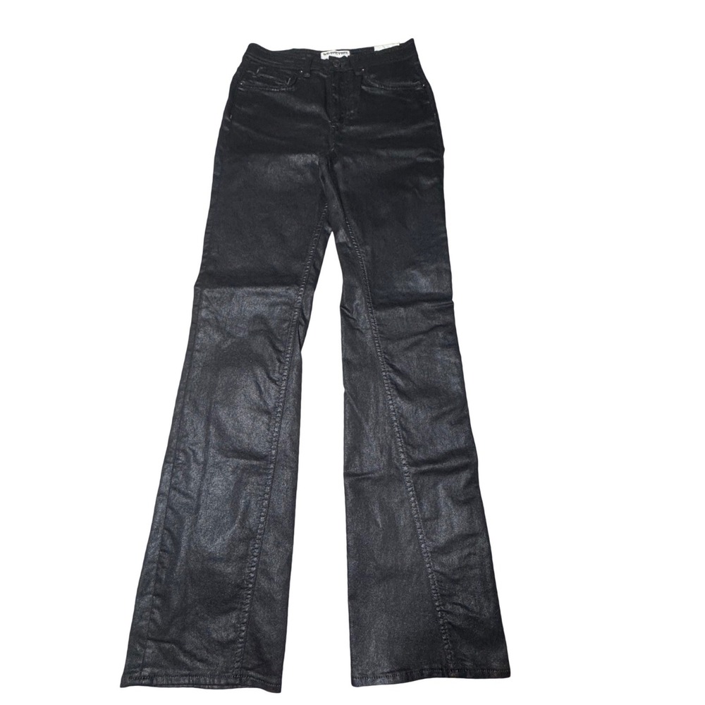 We The Free Jeans Womens 26 Coated Metallic Black Denim Slim Straight Vera NWT